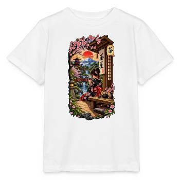 Geisha im Teehaus mit Sakura & Fuji - Stanley/Stella Kinder T-Shirt MINI CREATOR  - Weiß - Vorne - Maike (125cm)