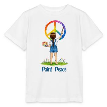Mädchen malt Peace Zeichen – Paint Peace Aquarell - Stanley/Stella Kinder T-Shirt MINI CREATOR  - Weiß - Vorne - Maike (125cm)