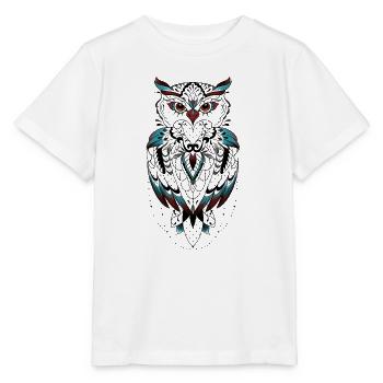 Blaugrün und Karmin Tiermaske auf Schwarz - Stanley/Stella Kinder T-Shirt MINI CREATOR  - Weiß - Vorne - Maike (125cm)