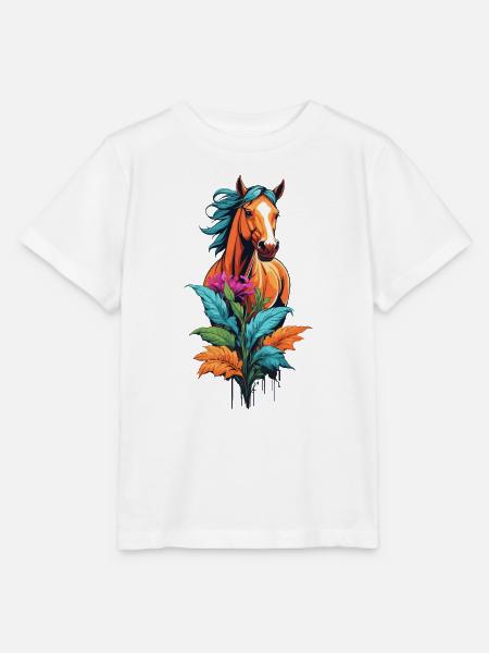 Pferdekopf mit Blumen - Stanley/Stella Kinder T-Shirt MINI CREATOR  - Weiß