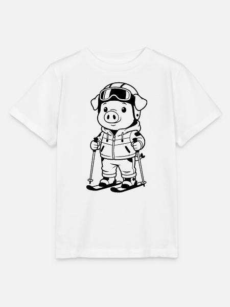 Schwein mit Skiern - Stanley/Stella Kinder T-Shirt MINI CREATOR  - Weiß
