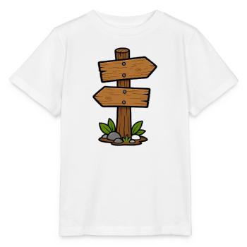 Enseigne en bois dans la forêt – style bande dessinée - T-shirt bio MINI CREATOR Stanley/Stella Enfant - blanc - Devant - Maike (125cm)