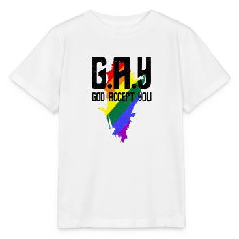 Homosexuell t-shirts Homosexueller Gott nehmen Sie an - Stanley/Stella Kinder T-Shirt MINI CREATOR  - Weiß - Vorne - Maike (125cm)