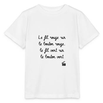 Le fil rouge sur le bouton rouge... 7ème Compagnie - T-shirt bio MINI CREATOR Stanley/Stella Enfant - blanc - Devant - Maike (125cm)