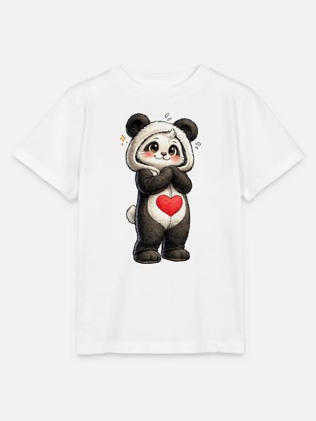 Schüchterner Panda mit rotem Herz - Stanley/Stella Kinder T-Shirt MINI CREATOR - Weiß