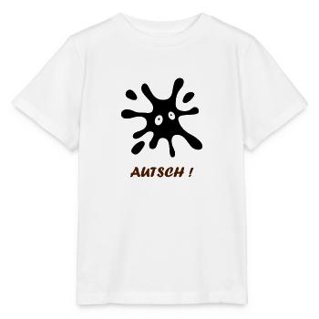 schwarzer Fleck mit Augen - Autsch - Stanley/Stella Kinder T-Shirt MINI CREATOR  - Weiß - Vorne - Maike (125cm)