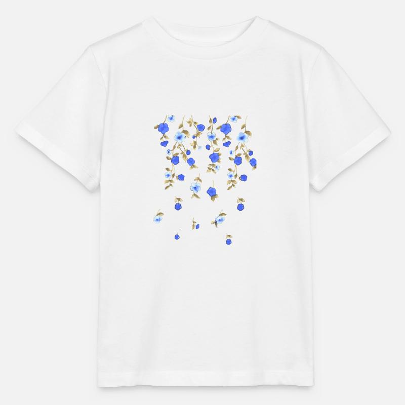 fleurs, bleu, vrilles, illustration, floral - T-shirt bio MINI CREATOR Stanley/Stella Enfant - blanc