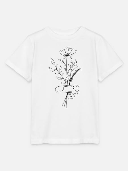 Heilung braucht Zeit | Minimalistisches Blumenzitat - Stanley/Stella Kinder T-Shirt MINI CREATOR - Weiß