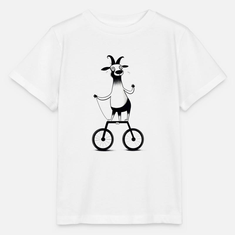 Goat on bicycle - Stanley/Stella MINI CREATOR Kids’ T-Shirt - white
