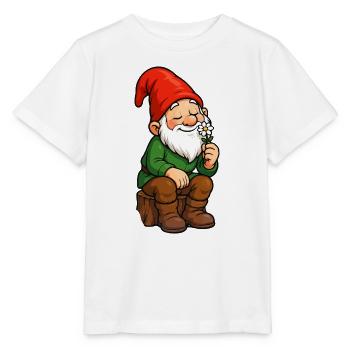Gartenzwerg mit Blume – Fröhlicher Cartoon - Stanley/Stella Kinder T-Shirt MINI CREATOR  - Weiß - Vorne - Maike (125cm)