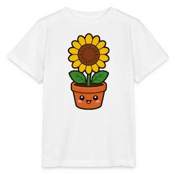 Fröhliche Sonnenblume im Topf - Stanley/Stella Kinder T-Shirt MINI CREATOR  - Weiß - Vorne - Maike (125cm)