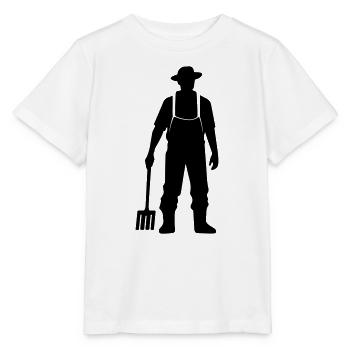 Bauer mit Mistgabel Silhouette - Stanley/Stella Kinder T-Shirt MINI CREATOR  - Weiß - Vorne - Maike (125cm)