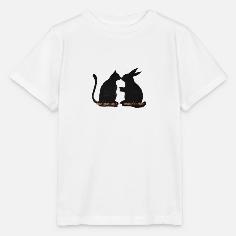 Chat et lapin amis, relation romantique - T-shirt bio MINI CREATOR Stanley/Stella Enfant - blanc