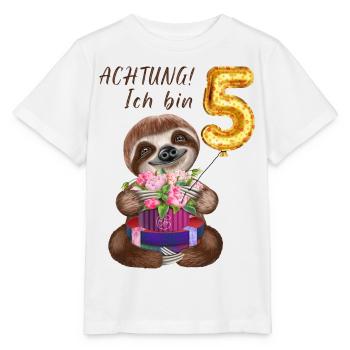 Ich bin Fünf Faultier zum 5. Geburtstag - Stanley/Stella Kinder T-Shirt MINI CREATOR  - Weiß - Vorne - Maike (125cm)