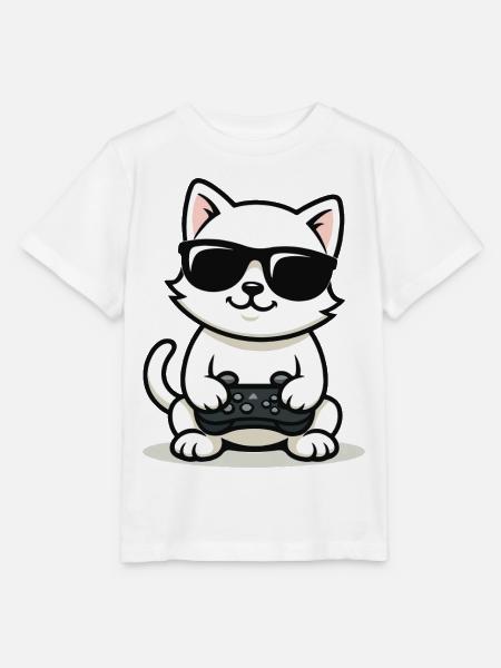Gamer Cat Coolness - Stanley/Stella Kinder T-Shirt MINI CREATOR - Weiß