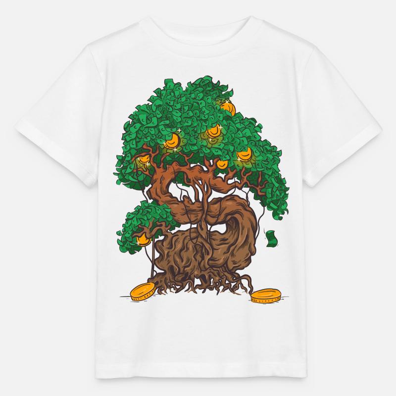 Geldbaum Bonsai mit Geldblättern und Goldmünze - Stanley/Stella Kinder T-Shirt MINI CREATOR  - Weiß