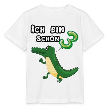 Ich bin schon 3 Jahre alt - Krokodil (Luftballon) - Stanley/Stella Kinder T-Shirt MINI CREATOR  - Weiß - Vorne - Maike (125cm)