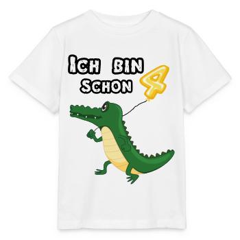 Ich bin schon 4 Jahre alt - Krokodil (Luftballon) - Stanley/Stella Kinder T-Shirt MINI CREATOR  - Weiß - Vorne - Maike (125cm)