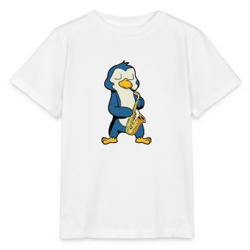 Comic Penguin plays saxophone - Stanley/Stella MINI CREATOR Kids’ T-Shirt - white - Front - Maike (125cm)