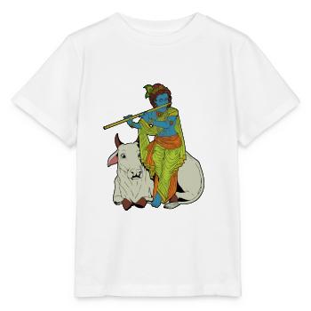 Dieu hindou - le joueur de flûte bleue Krishna - T-shirt bio MINI CREATOR Stanley/Stella Enfant - blanc - Devant - Maike (125cm)