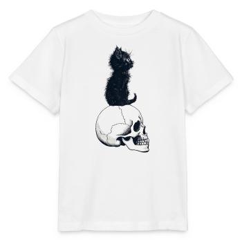 Chaton mignon assis sur un crâne - T-shirt bio MINI CREATOR Stanley/Stella Enfant - blanc - Devant - Maike (125cm)