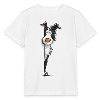 Peeking Collie Cartoon Dog Design - Stanley/Stella MINI CREATOR Kids’ T-Shirt - white - Front - Maike (125cm)