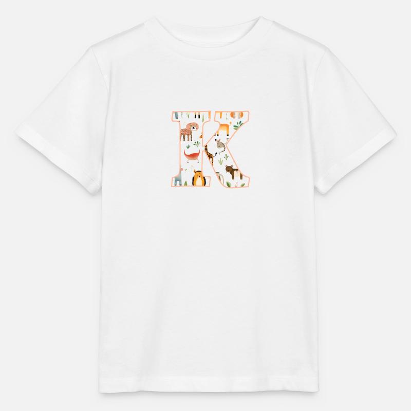 Buchstabe K, Monogramm, Tiermuster - Stanley/Stella Kinder T-Shirt MINI CREATOR  - Weiß