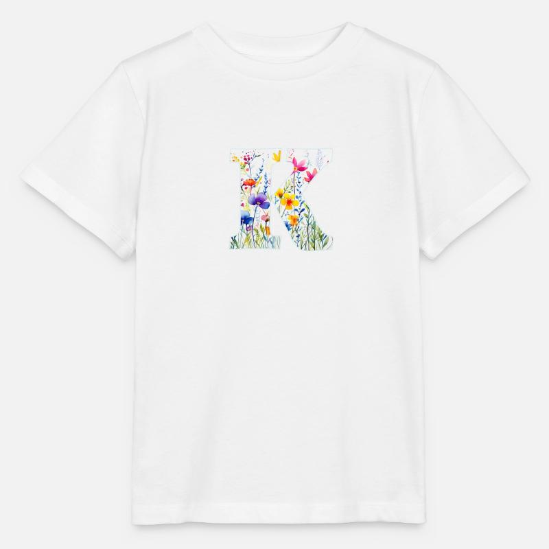 Buchstabe K, Monogramm, Blumenmuster - Stanley/Stella Kinder T-Shirt MINI CREATOR  - Weiß
