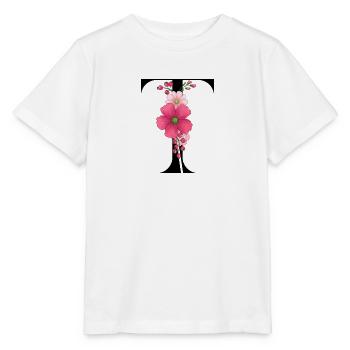 Eleganter Buchstabe 'T' mit Blumen - Stanley/Stella Kinder T-Shirt MINI CREATOR  - Weiß - Vorne - Maike (125cm)
