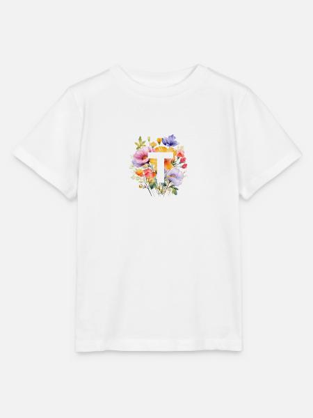 T Monogramm , bunter Blumenstrauss - Stanley/Stella Kinder T-Shirt MINI CREATOR  - Weiß