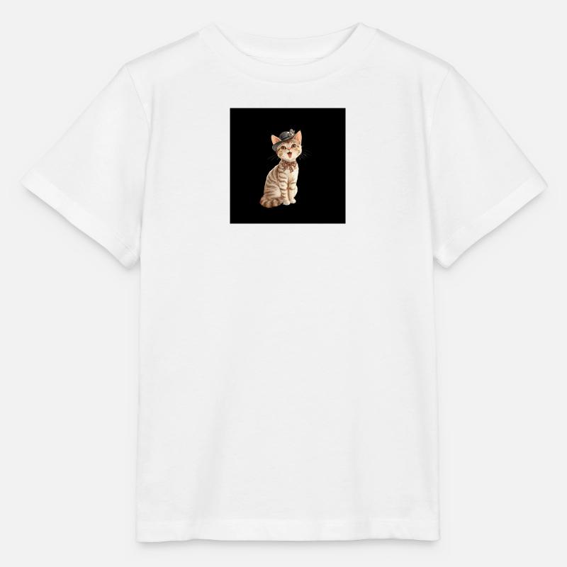 Kitten in Fedora Bowtie - Stanley/Stella MINI CREATOR Kids’ T-Shirt - white