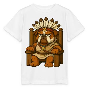 Bulldog Chief Sitting Proud on Wooden Throne - Stanley/Stella MINI CREATOR Kids’ T-Shirt - white - Front - Maike (125cm)