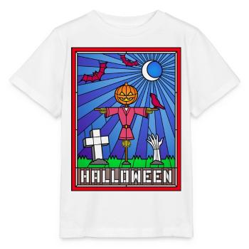 Halloween-Szene Buntglaskunst - Stanley/Stella Kinder T-Shirt MINI CREATOR  - Weiß - Vorne - Maike (125cm)