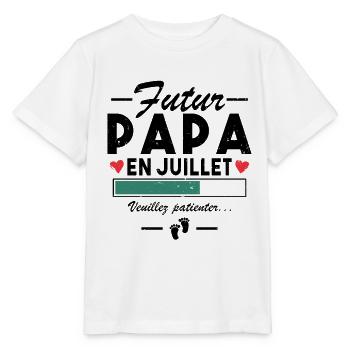 Werdender Papa im Juli Schwangerschaftsankündigung an Papa - Stanley/Stella Kinder T-Shirt MINI CREATOR  - Weiß - Vorne - Maike (125cm)