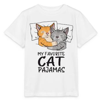 Schlafanzug Katze Katzen Schlafshirt - Stanley/Stella Kinder T-Shirt MINI CREATOR  - Weiß - Vorne - Maike (125cm)