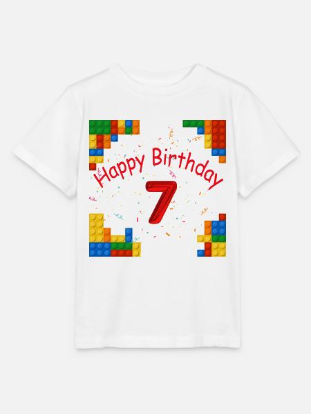 7 Jahre Geburtstag Happy Birthday mit Bausteinen - Stanley/Stella Kinder T-Shirt MINI CREATOR - Weiß