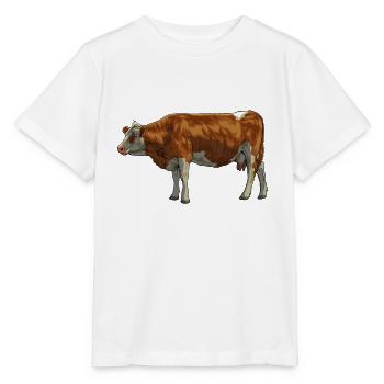 Tekening van een Simmental koe - Stanley/Stella Kinder-T-shirt MINI CREATOR  - wit - Voor - Maike (125cm)