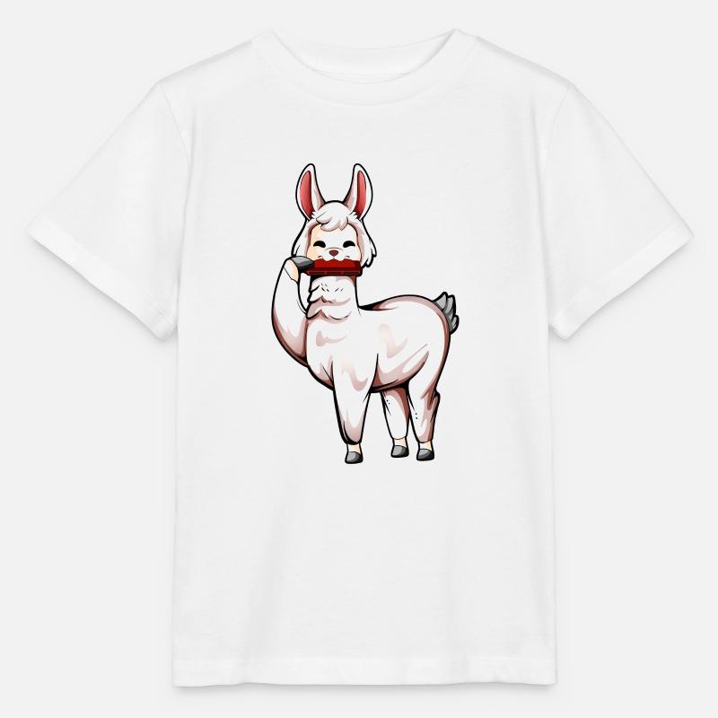 Lama joue de l’harmonica - T-shirt bio MINI CREATOR Stanley/Stella Enfant - blanc