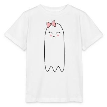 Geist mit rosa Schleife – Süßes Halloween Design - Stanley/Stella Kinder T-Shirt MINI CREATOR  - Weiß - Vorne - Maike (125cm)