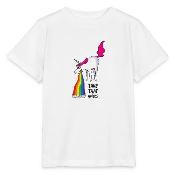 Unicorn vomiting rainbow - take that haters - Stanley/Stella MINI CREATOR Kids’ T-Shirt - white - Front - Maike (125cm)