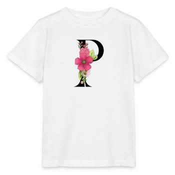 Elegant letter 'P' with flowers - Stanley/Stella MINI CREATOR Kids’ T-Shirt - white - Front - Maike (125cm)