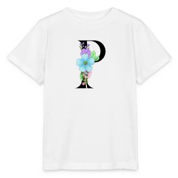 Elegant letter 'P' with flowers - Stanley/Stella MINI CREATOR Kids’ T-Shirt - white - Front - Maike (125cm)