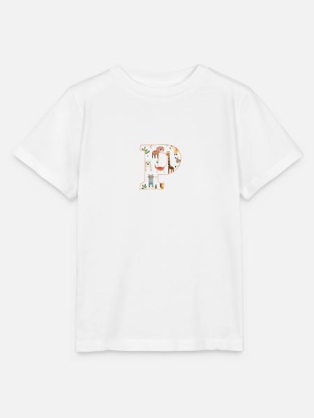 Buchstabe P, Monogramm, Tiermuster - Stanley/Stella Kinder T-Shirt MINI CREATOR - Weiß