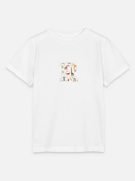 Buchstabe R, Monogramm, Tiermuster - Stanley/Stella Kinder T-Shirt MINI CREATOR  - Weiß