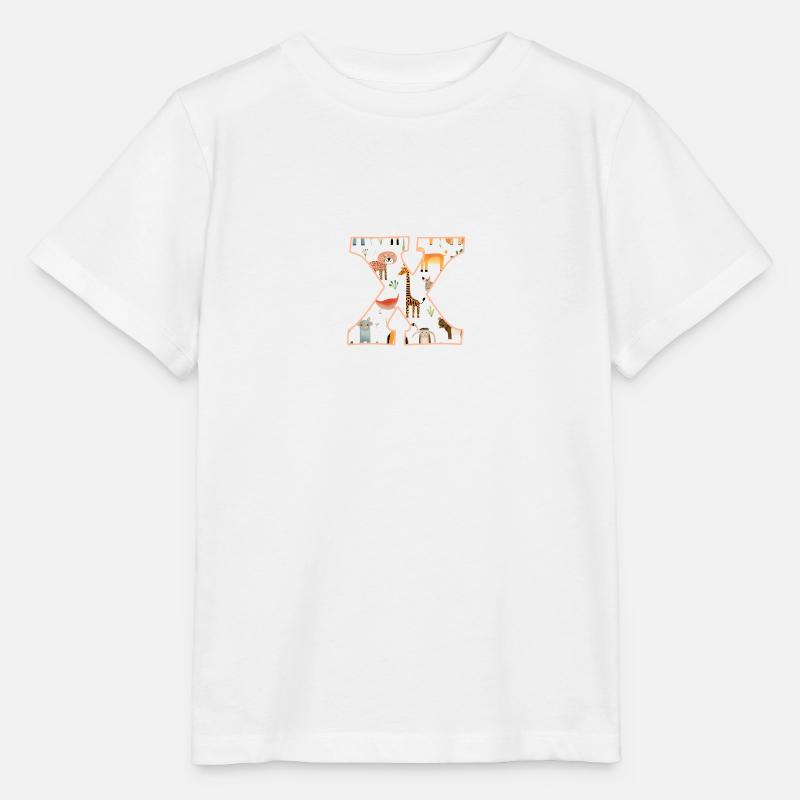 Letter X, Monogram, Animal Pattern - Stanley/Stella MINI CREATOR Kids’ T-Shirt - white
