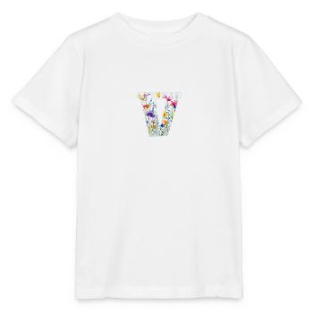 Buchstabe V, Monogramm, Blumenmuster - Stanley/Stella Kinder T-Shirt MINI CREATOR  - Weiß - Vorne - Maike (125cm)