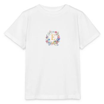 E Monogramm Floral, Blumenkranz, personalisierbar - Stanley/Stella Kinder T-Shirt MINI CREATOR  - Weiß - Vorne - Maike (125cm)