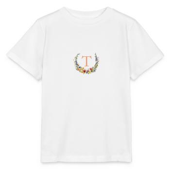 T Monogram Floral, Floral Wreath, Personalizable - Stanley/Stella MINI CREATOR Kids’ T-Shirt - white - Front - Maike (125cm)