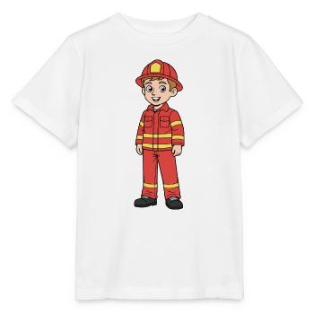 Red cartoon child firefighter - Stanley/Stella MINI CREATOR Kids’ T-Shirt - white - Front - Maike (125cm)