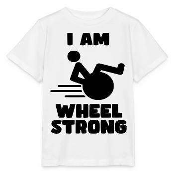 Je suis fort comme une roue. Pour les personnes en fauteuil roulant * - T-shirt bio MINI CREATOR Stanley/Stella Enfant - blanc - Devant - Maike (125cm)